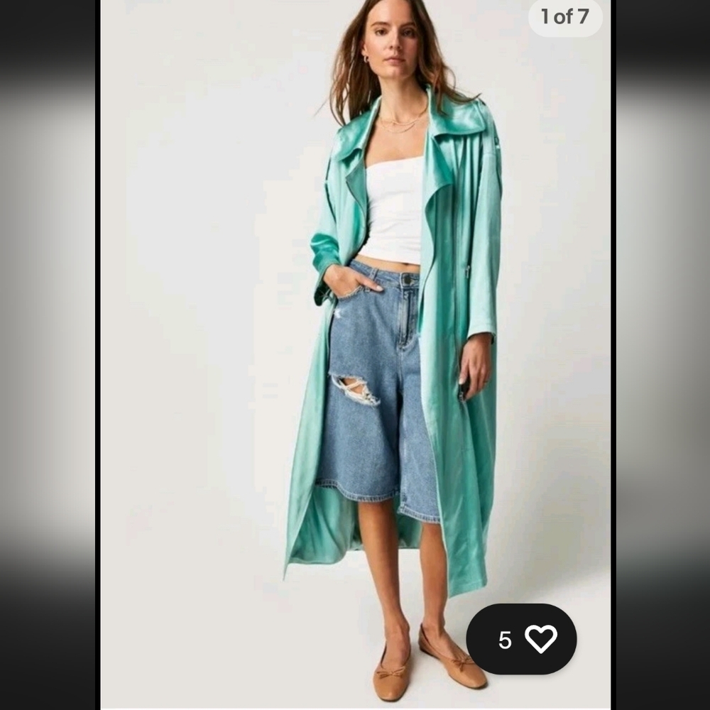 Free‎ People ×Brenda Knight Satin Moto Trench Jacket